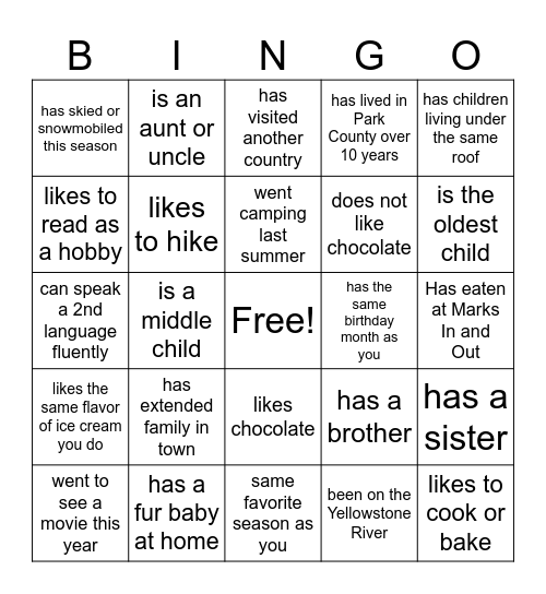 Connection Bingo Card