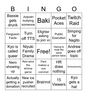Redmaster Stream Bingo Card