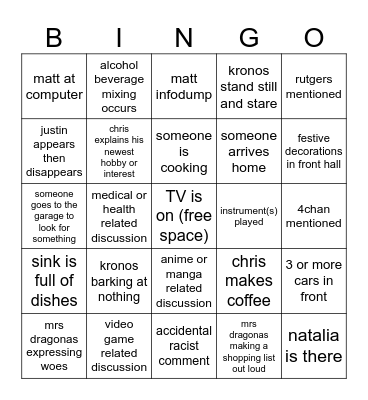 visiting dragonas household Bingo Card