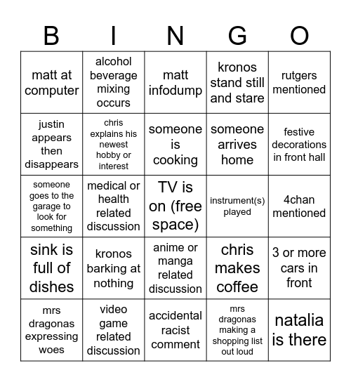 visiting dragonas household Bingo Card