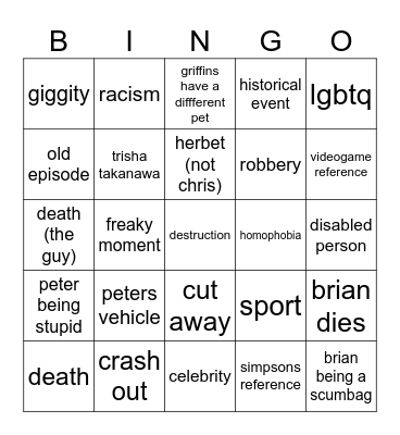 family guy Bingo Card