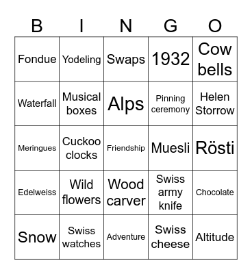 Our Chalet Bingo Card