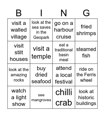 Let's take a trip! Bingo Card