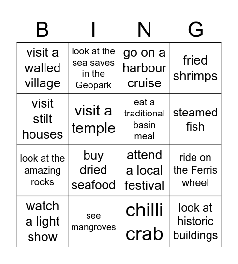 Let's take a trip! Bingo Card