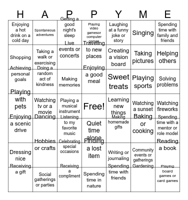 What Makes Me Happy Bingo Card