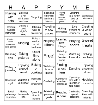 What Makes Me Happy Bingo Card