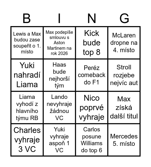 2025 F1 bingo Card