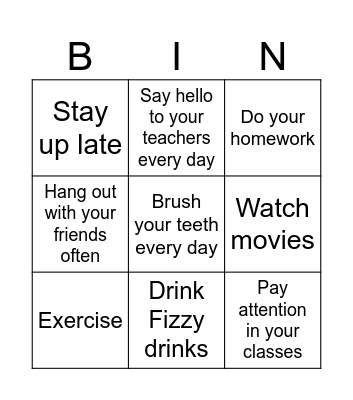 LIFESTYLES Bingo Card