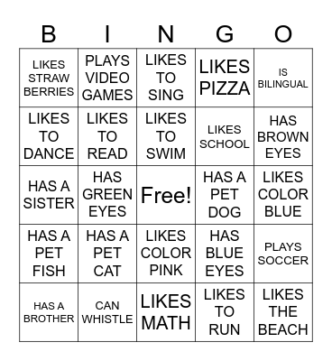 FIND A FRIEND Bingo Card