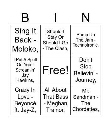 Song Bingo Card