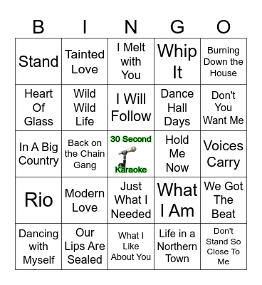 80's Alternative New Wave Bingo Card