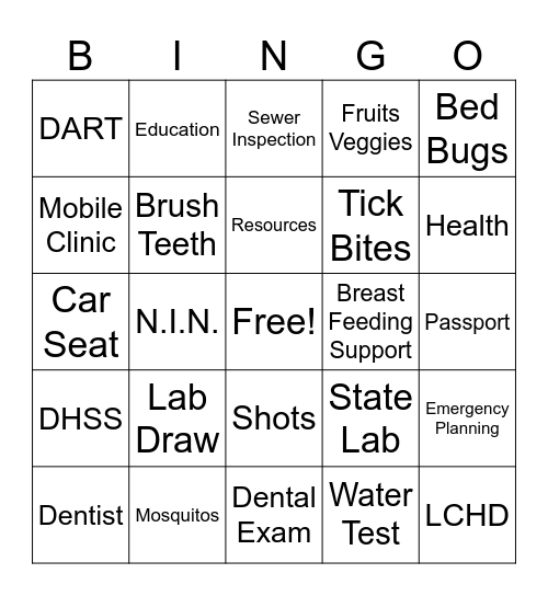Lincoln County Health Department Bingo Card
