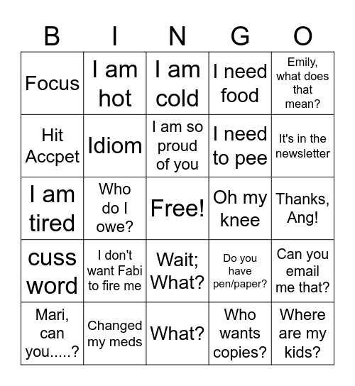 PLC Bingo Card