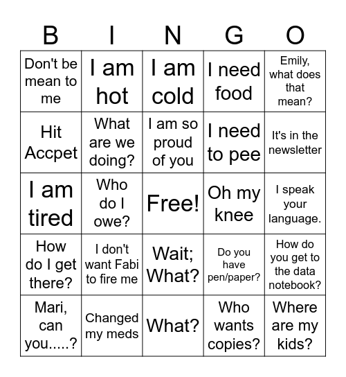 PLC Bingo Card