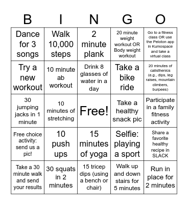 SuccessKPI Fitness BINGO Card
