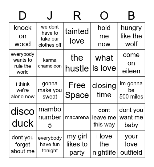 1 hit wonders Bingo Card