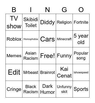 YouTube Shorts Bingo Card