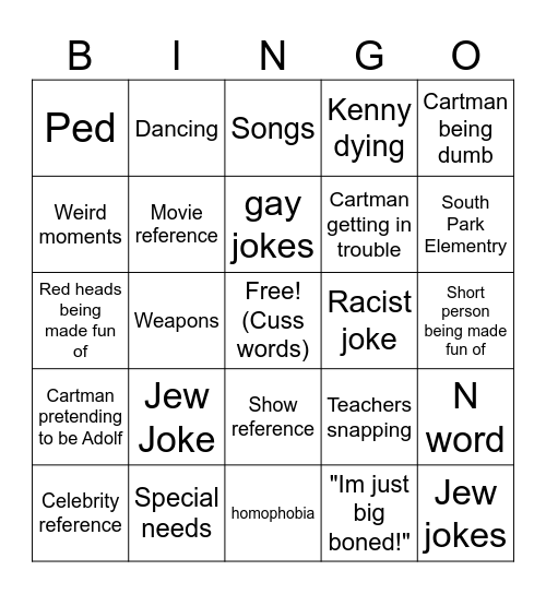 South Park Bingo Card