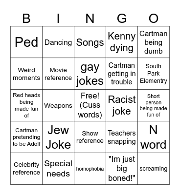 South Park Bingo Card