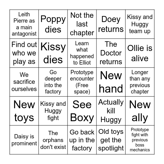 Poppy Playtime Chapter 5 bingo Card