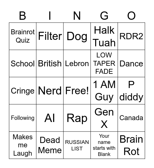 Untitled Bingo Card
