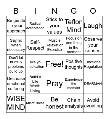 DBT Bingo Bingo Card