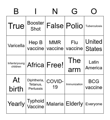 Vaccination Bingo Card
