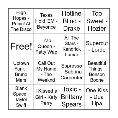 Musical Bingo Card
