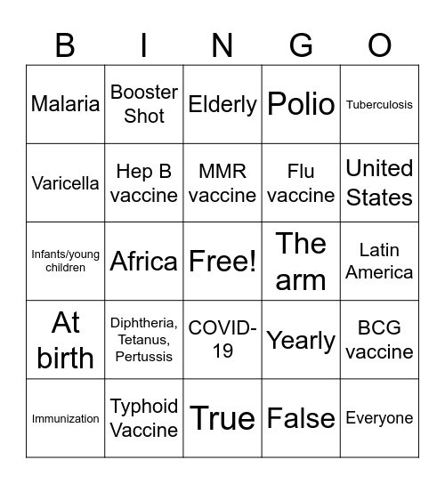 Vaccination Bingo Card