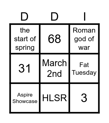 Aspire Showcase Bingo Card