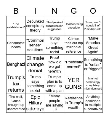 Presidential Debate Bingo Card