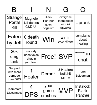 Marvel Rivals Bingo Card