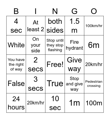 Road Code A Bingo Card