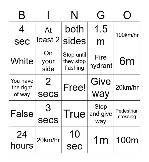 Road Code A Bingo Card