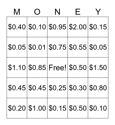 Money Bingo Card