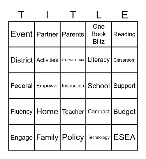Sumner County Schools Title I Bingo Card