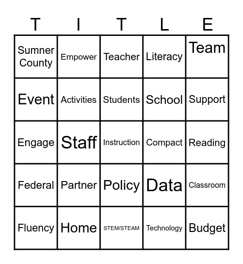 Sumner County Schools Title I Bingo Card