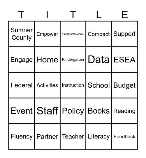 Sumner County Schools Title I Bingo Card
