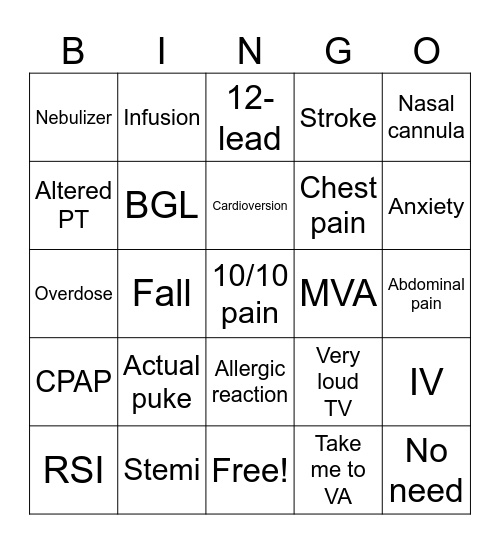 Medic 3 Bingo Card