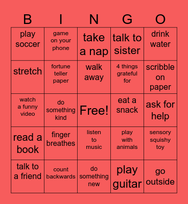 Coping Skills Bingo Card