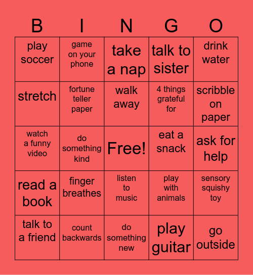 Coping Skills Bingo Card