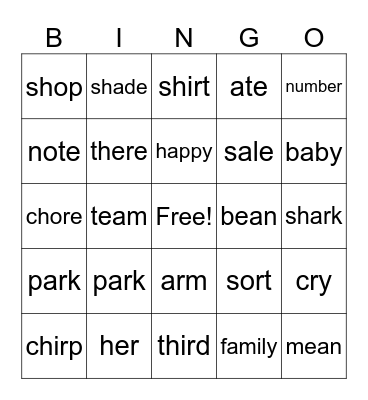 I can read! Bingo Card