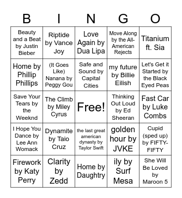 2000s-Today Music Bingo Card