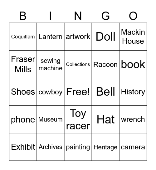 Museum Bingo Card