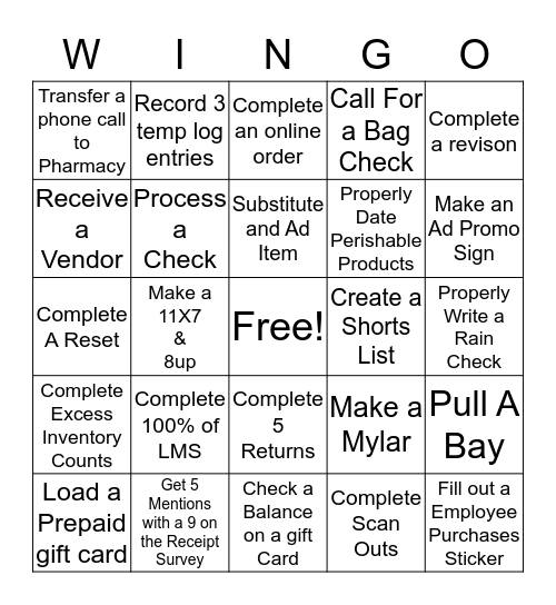 New Hire Bingo Card