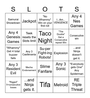 Teek Slots Bingo Card