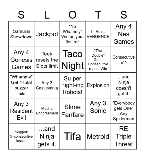 Teek Slots Bingo Card