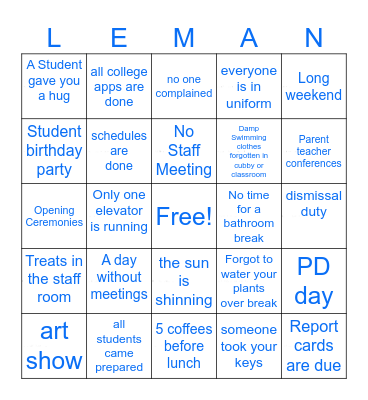LEMAN BINGO Card