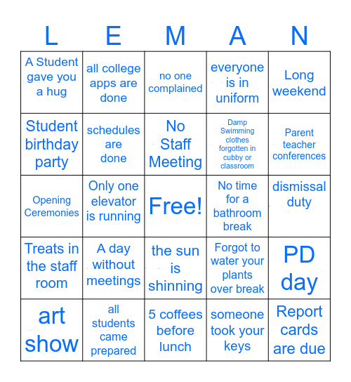 LEMAN BINGO Card