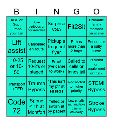Saturday Night EMS Bingo!!!! Bingo Card
